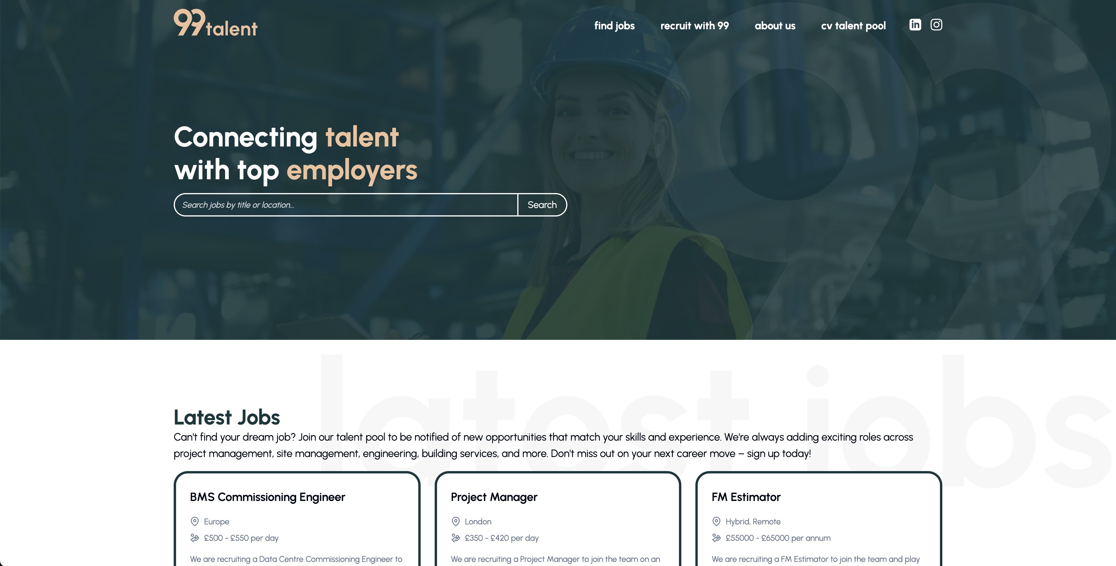 99 Talent Recruitment website screenshot